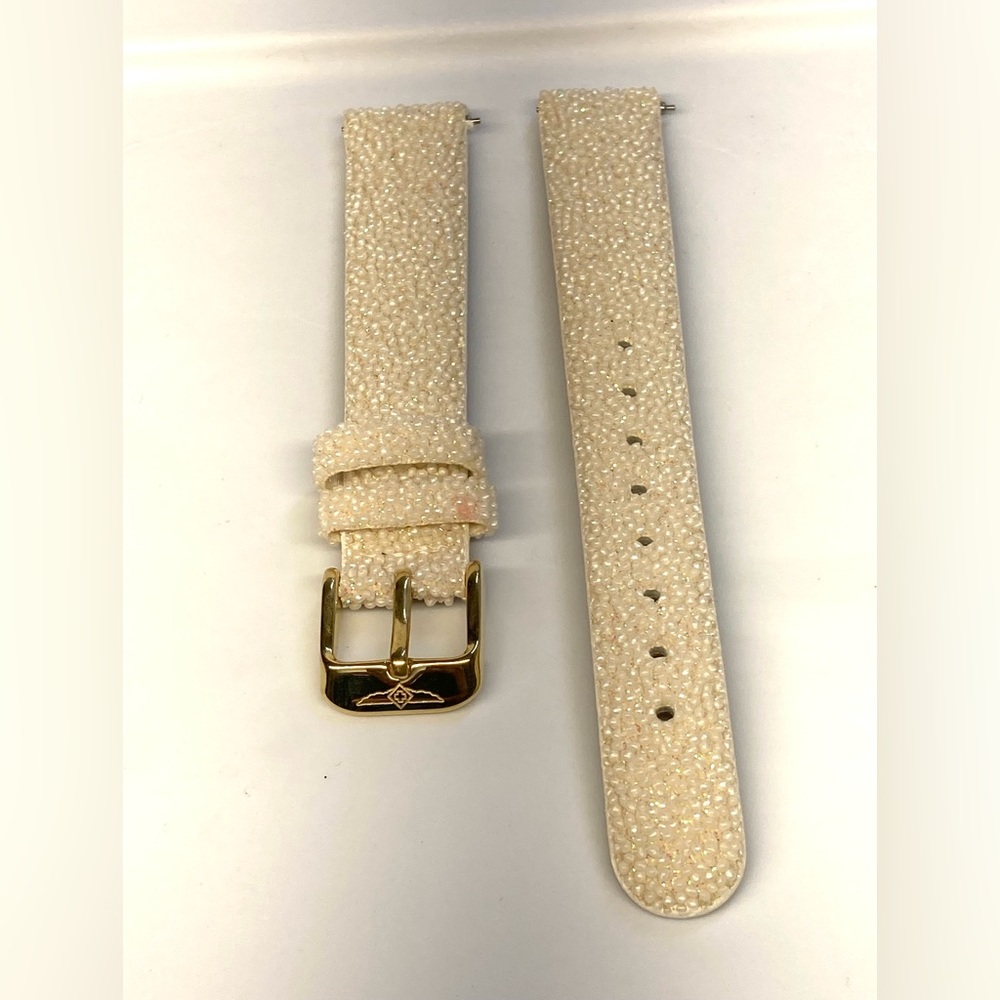 Invicta watch strap, 16mm, textured white glittery, gold  buckle, #4